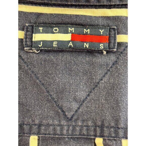 Tommy Jeans Mens XL Striped Long-Sleeve Button-Up Shirt Navy Blue & White 100% C - Picture 8 of 9